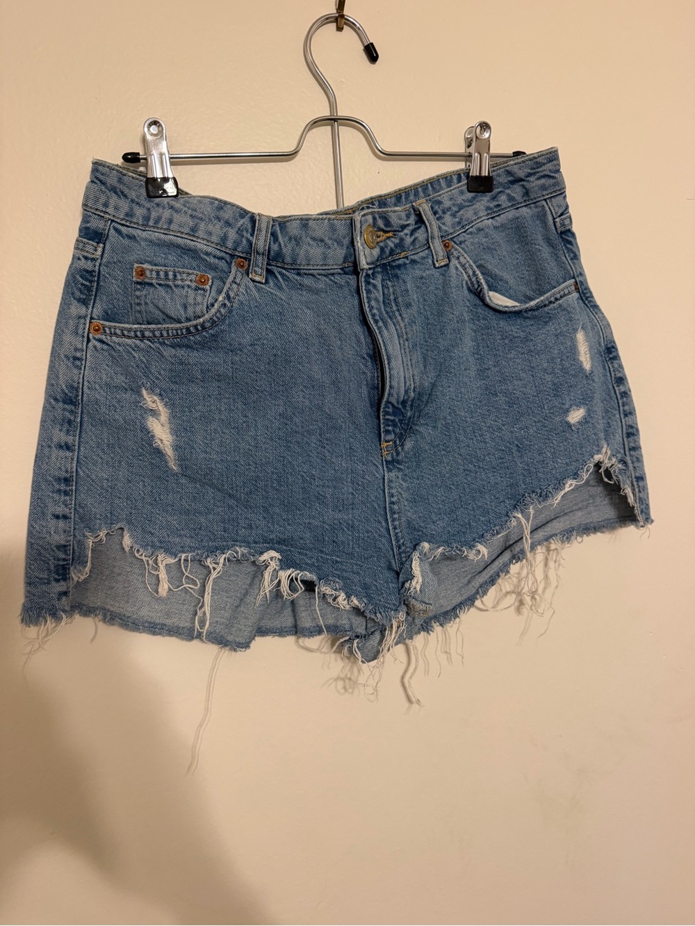 Topshop Light Blue Distressed Denim Cutoff Shorts